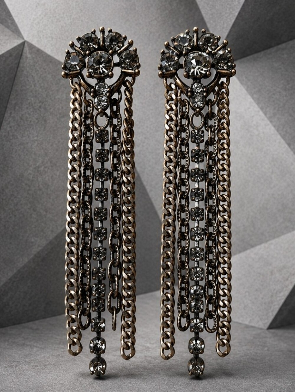 Stella • Dot Pierced Earrings Antique Brass Dangle Style Dark Stone and Crystals